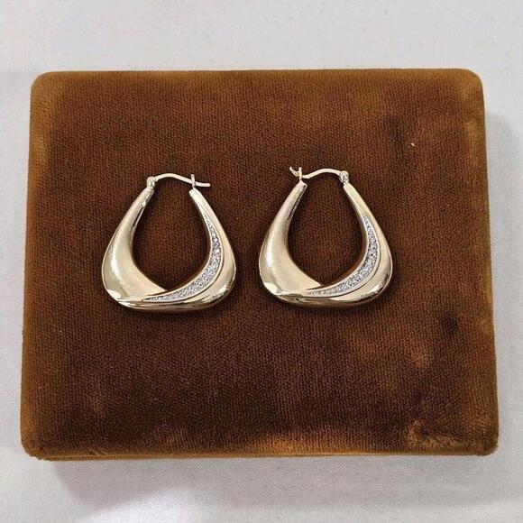 BEAUTIFUL Vintage 14K 585 Yellow Gold Puffed Art Deco Style Hoop Earrings. Rare - Picture 1 of 8